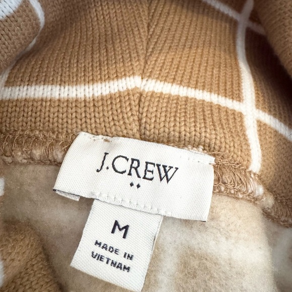 J. Crew Windowpane Fleece Lined Funnelneck Pullover Sweater Camel Tan Size M - Picture 7 of 11